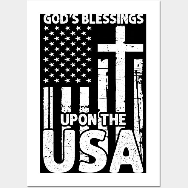 God's Blessings Jesus American Flag Patriot Christian Wall Art by Toeffishirts